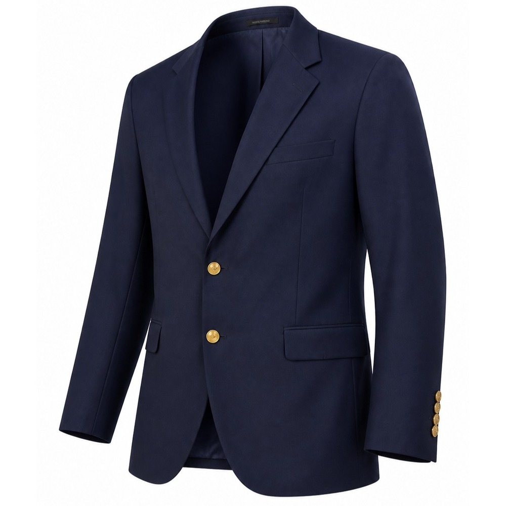 Lauren RL Blazer Men 44L Navy Blue 2 Button Gold Accents Knotched 100% Wool